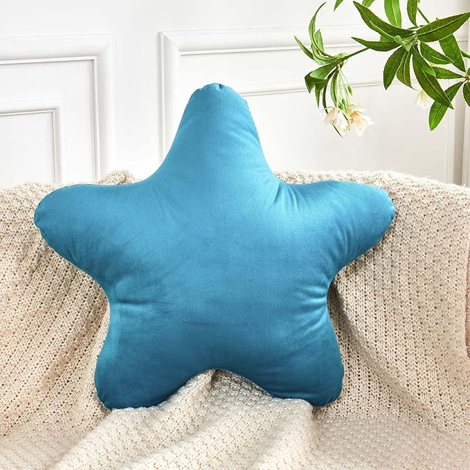 Teal Star Throw Pillow, Cute Star Pillow Room Decor, Soft 14.9" Star Shaped Decorative Throw Pillow for Bedroom, Star Plush Floor Cushions Pillows