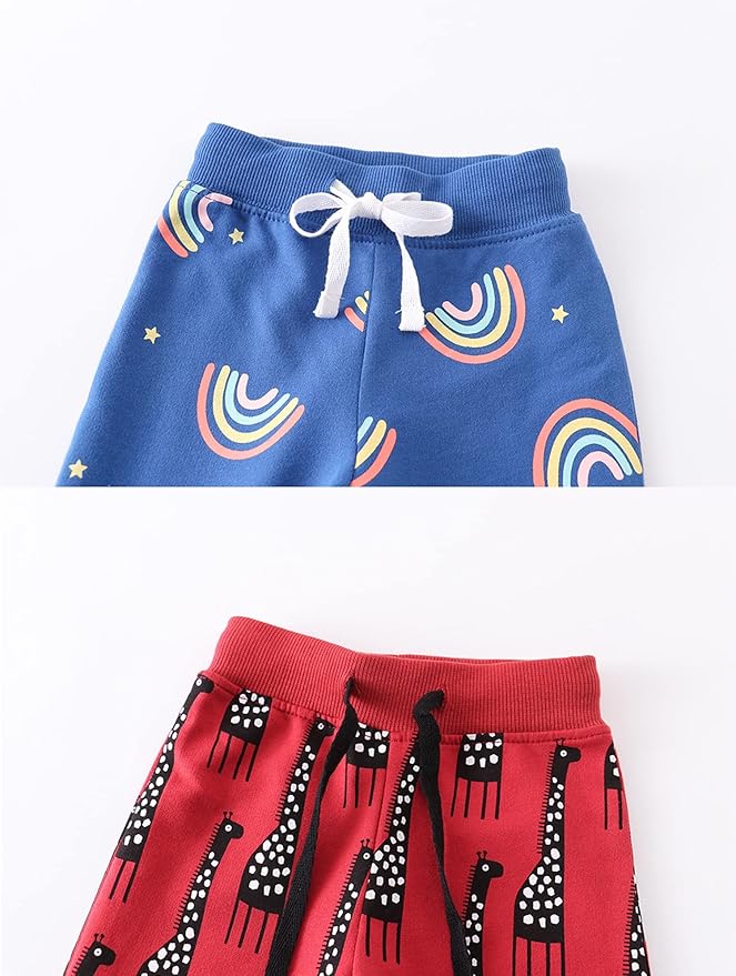 HUAER& Baby Boy's Jogger Pants Dinosaur Car Animal Print Drawstring Elastic Sweatpants 2-Pack