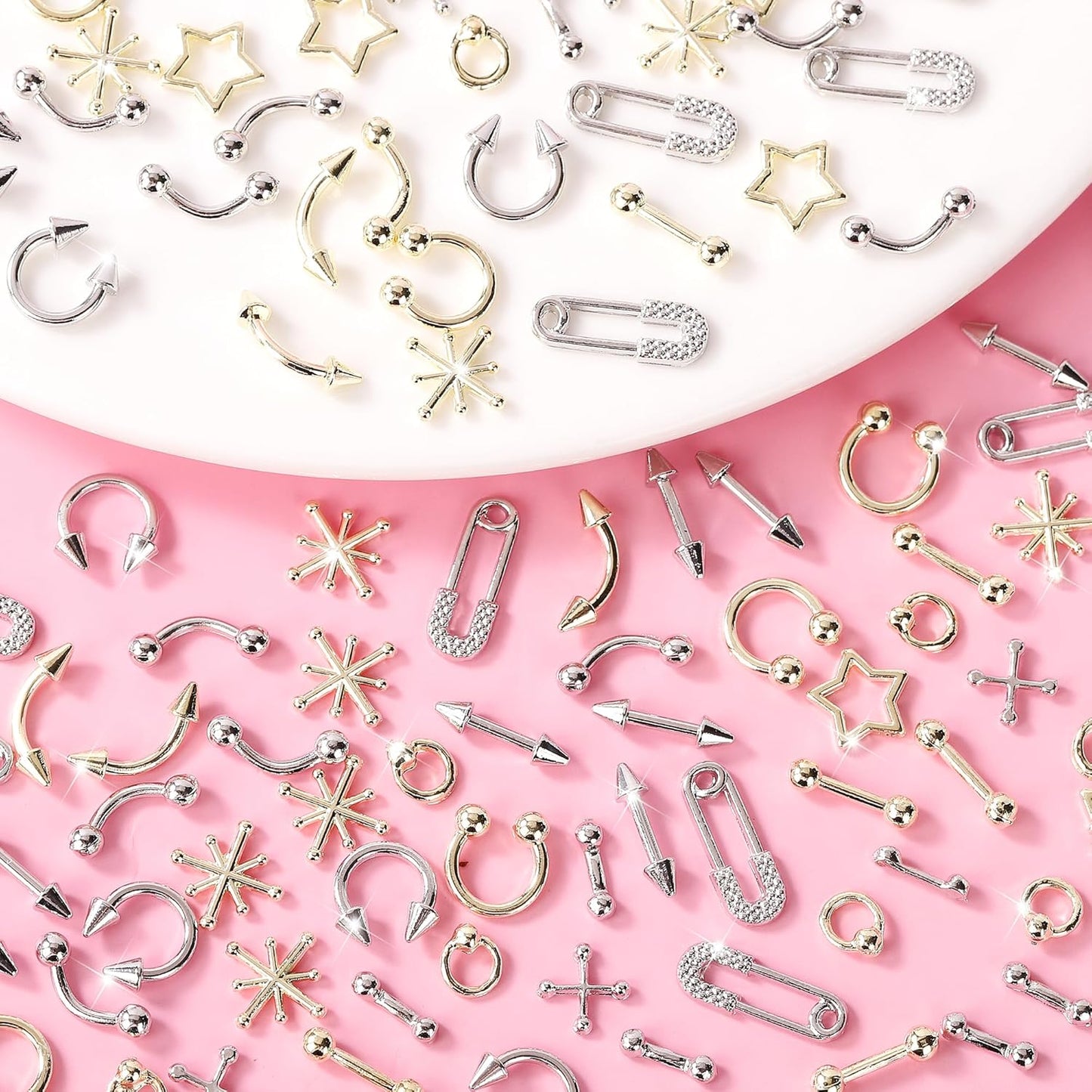 120 Silver Star Nail Charms - Gold Rivets Cross Nail Charms - 3D Crystal Nail Art, Y2k Retro Nail Rrt Cross Charm for DIY Designs Supplies B