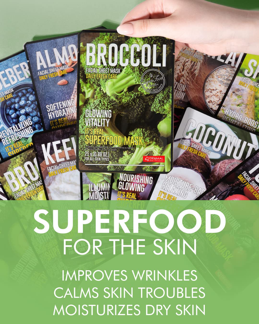 DERMAL Super Food Face Masks Skincare- 12 Pack Facial Sheet Mask for a Glowing Refreshing Skin- Moisturizing Sheet Masks for Face Enriched with Natural Ingredients for All Skin Types