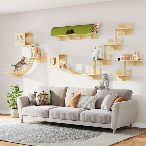 18-in-1 Cat Wall Shelves, Cat Wall Furniture Pine Wooden Wall Mounted Cat Shelf by Homiflex