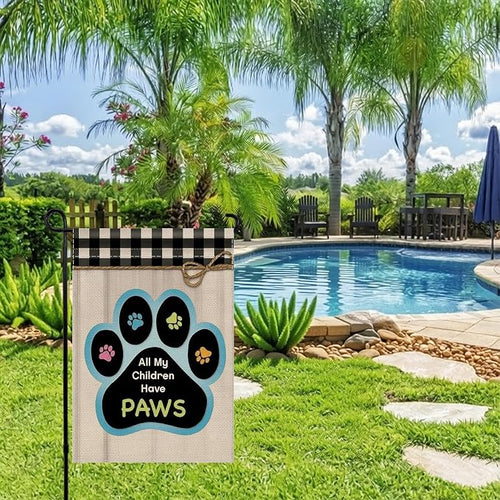 12x18 All My Children Have Paws Garden Flag Cat Paw Print Black Gingham Outdoor - Image 2