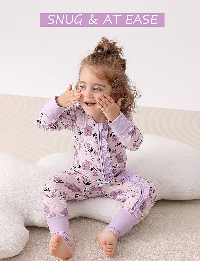 JunNeng Baby Girl Viscose from Bamboo Sleeper with Mitten Cuffs, 2 Way Zipper Romper, Sleep N' Play Pajamas 0-18 Months