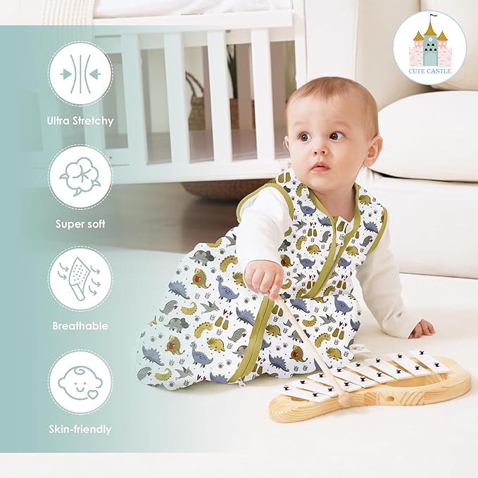 Cute Castle Baby Sleep Sack 0-6 Months - Lightweight 100% Cotton 2-Way Zipper TOG 0.5 Infant Wearable Blanket, Newborn Essentials Toddler Sleep Clothes, 3 Pack(Honey, Dinosaurs, Letters)