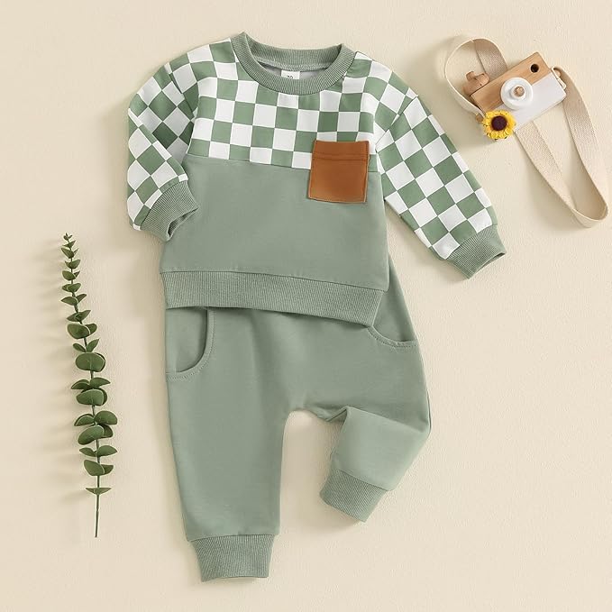 Toddler Baby Boy Fall Outfits Long Sleeve Crew Neck Pullover Sweatshirt + Jogger Pants Set Infant Winter Clothes