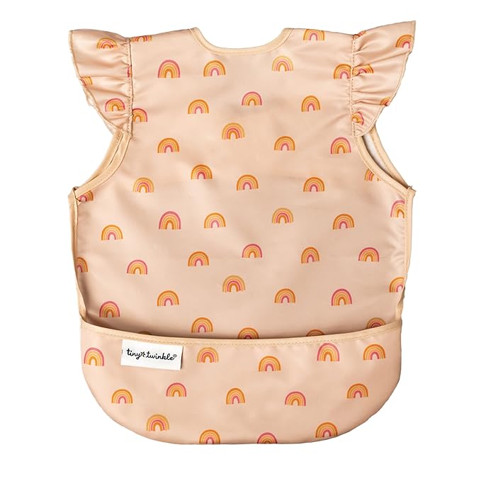 Tiny Twinkle Short Sleeve Apron Baby & Toddler Bib for Girls – Waterproof, Mess-Proof Bibs for Eating & Feeding, Machine Washable,Perfect Holiday Gift (Boho Rainbow, 2-4Y)