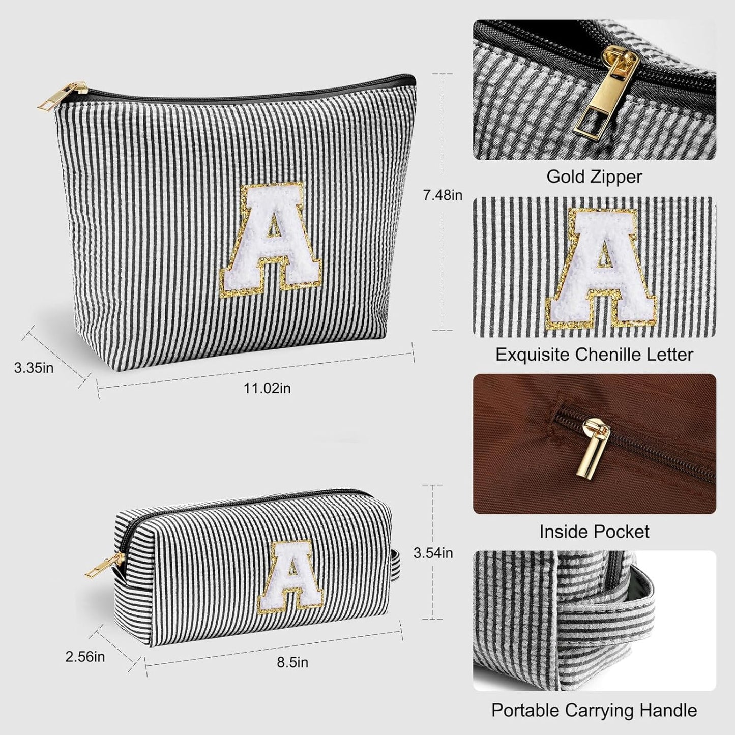 YOOLIFE Gifts for Girls, Women & Teenagers, Personalized Initial Makeup Bag, Unique Stitch Chenille Letter, Multicolor, Cosmetic Case, Makeup & Travel Use