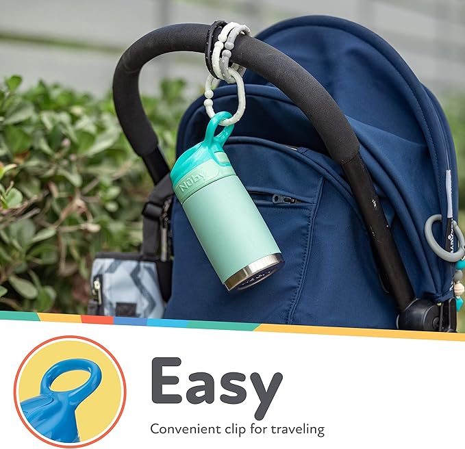 Nuby Thirsty Kids No Spill Flip-It Reflex Stainless Steel Travel Cup or Water Bottle - 10 Oz - 18+ Months - Pink - Back to School Essentials