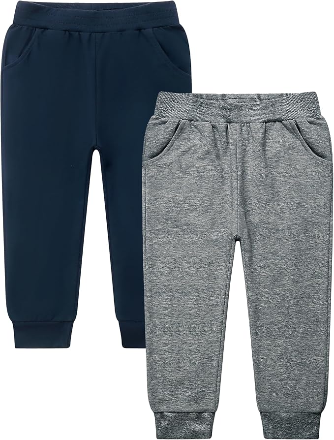 GFQLONG 2/3 Pack Toddler Pants Sweatpants Boys Cotton Joggers, Athletic Pull on Sweat Pants with Pockets for Kids Clothes