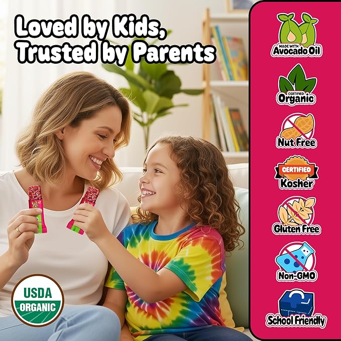 Snakkidz Organic Chewy Granola Bar, Allergen Free, Made with Avocado Oil, Low Sugar (15 Bars, Strawberry)