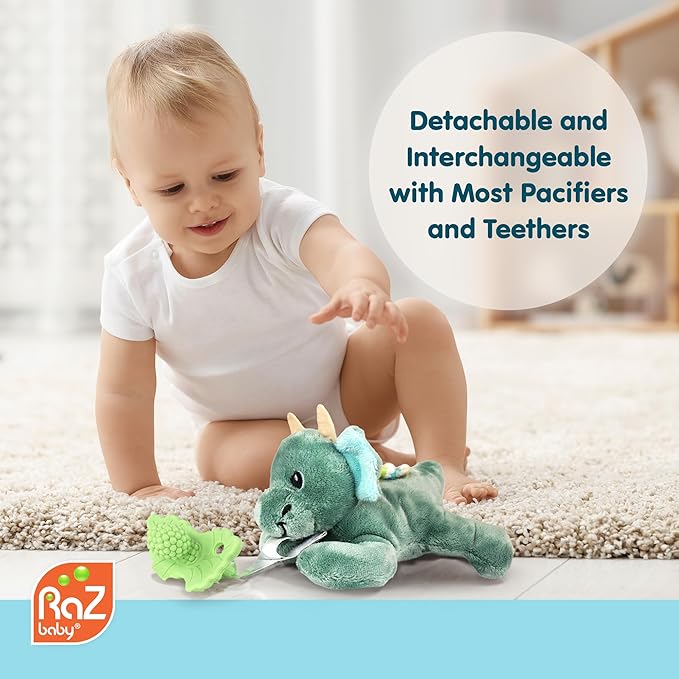 RaZbaby Pig RaZbuddy w/RaZberry Teething Relief Pacifier – Soothes Sore Gums w/Nature-Inspired Texture, 100% BPA-Free Silicone Teether, Detachable Stuffed Animal – 3 Months+ Teether, Coconut