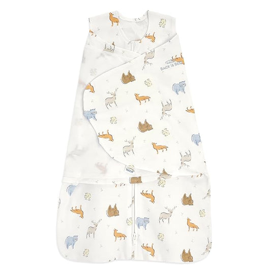 HALO 100% Cotton Sleepsack Swaddle, 3-Way Adjustable Wearable Blanket, TOG 1.5, Forest Friends, Newborn, 0-3 Months