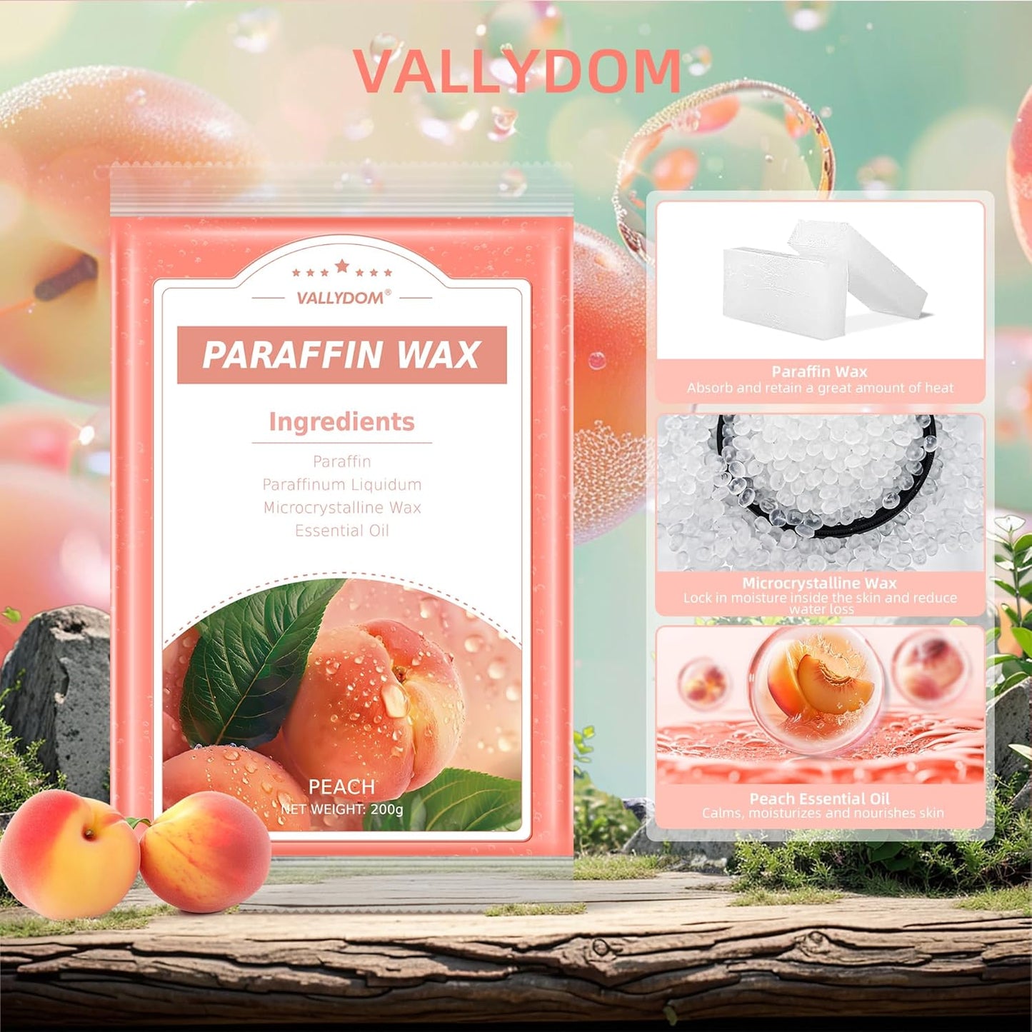 Paraffin Wax Refills, 10 Pack 200g Peach Scented Paraffin Wax Blocks for Paraffin Bath, Paraffin Wax Machine Refills for Hand Feet Dry Skin,Rrelieves muscle fatigue, Hydration and nourish