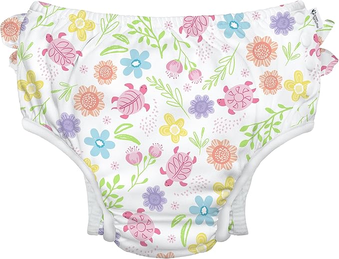 green sprouts Baby Toddler Eco Ruffle Snap Swim Diaper - White Turtle Floral - 24mo