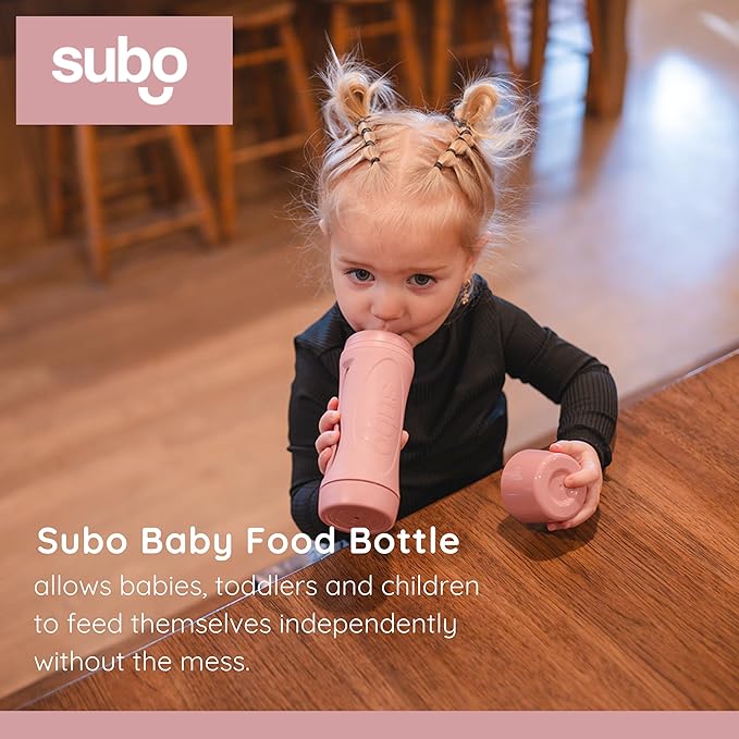 Subo Baby Food Bottle Starter Set | No Mess Baby Toddler Self Feeder | Squeeze Free Design for Purees, Smoothies, Yogurt, Oatmeal, or Thickened Liquids | Reusable Silicone Washable Cup (Rose)