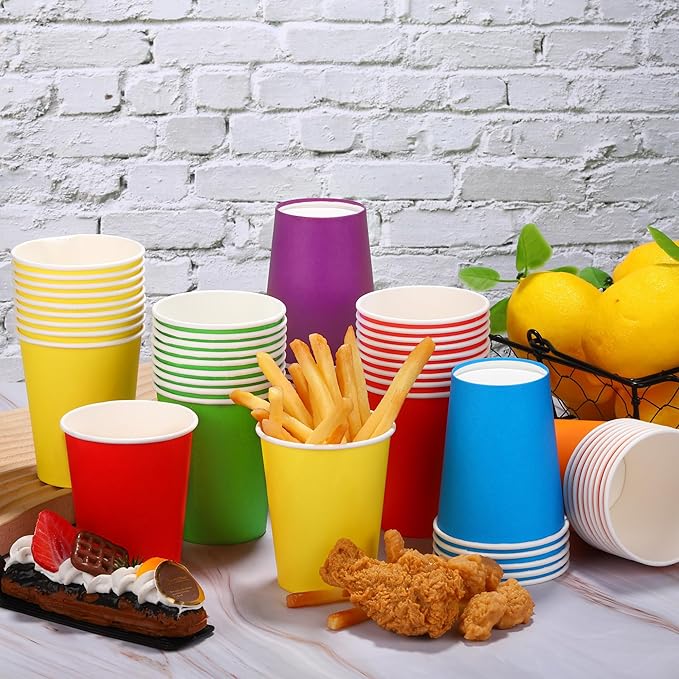 URATOT 60 Pieces 9 Ounce Disposable Paper Cups Rainbow Party Cups Drinking Cups for Party, DIY and Holiday, 6 Colors