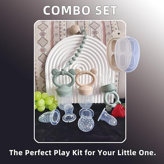4 Pack Stylish Anti-Drop Baby Fruit Feeder & Breastmilk Popsicle Molds for Teething with Lids, The Perfect Food Feeder, Teether Pacifier, Easy-to-Clean Silicone Feeder Teethers, Extra Silicone Clips