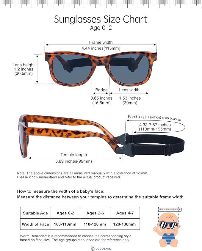 COCOSAND Flexible Baby Sunglasses with Strap Polarized UV Protection for Toddler Infant Newborn Boy Girl Age 0-24 Months
