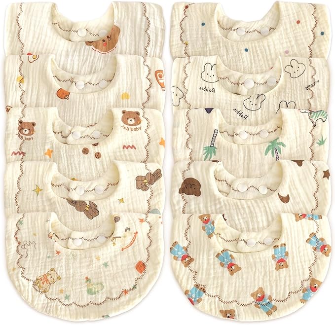 Baby Bibs Muslin Bibs for Baby Girl Boy for Drooling and Teething 10 Pack