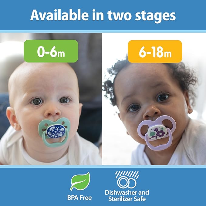 Dr. Brown's Advantage Glow-in-the-Dark Baby Pacifier, Fully Symmetrical Soother with Soft Silicone Bulb, Coral Ocean, 0-6m, BPA Free, 2 Pack