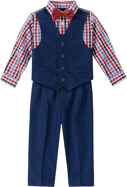 Nautica Boys' 4-Piece Formal Suit Set with Vest, Pants, Collared Dress Shirt, and Tie