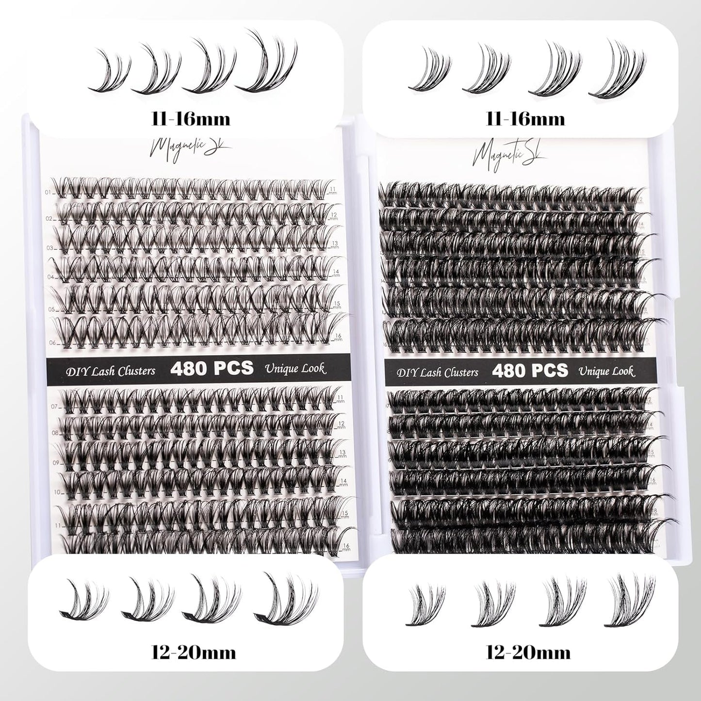 Lash Clusters 480 Clusters 60D 80D Thick Eyelash Extension 30D 40D Individual Eyelashes D Curl 11-20mm False Eyelash Multi-Style DIY Lash Extensions for Beginners(30D-80D-D, 11-20MIX)