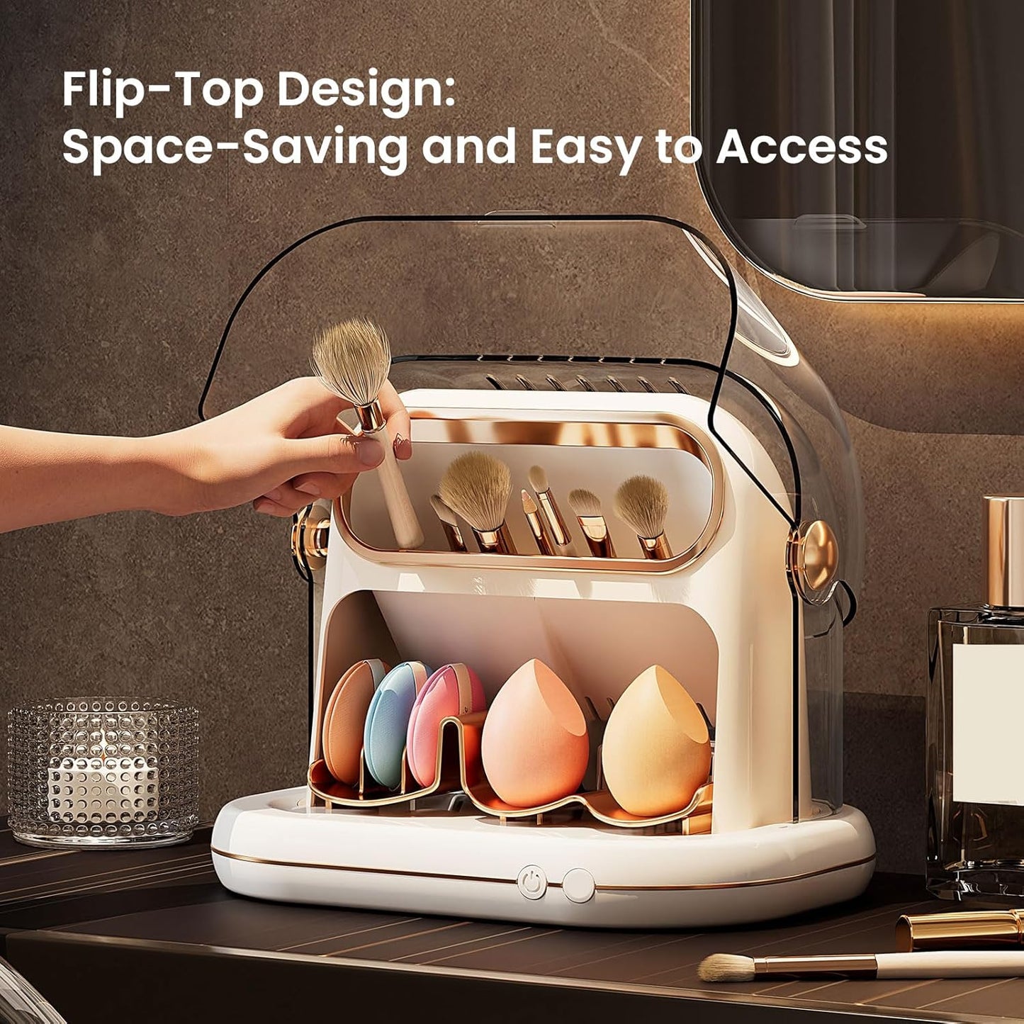 KAYUSO Electric Makeup Brush Dryer Machine, 3 in 1 Automatic Makeup Brush Dryer and Storage with Cover, Timed Cleaning Tool for Most Size Brushes and Sponges