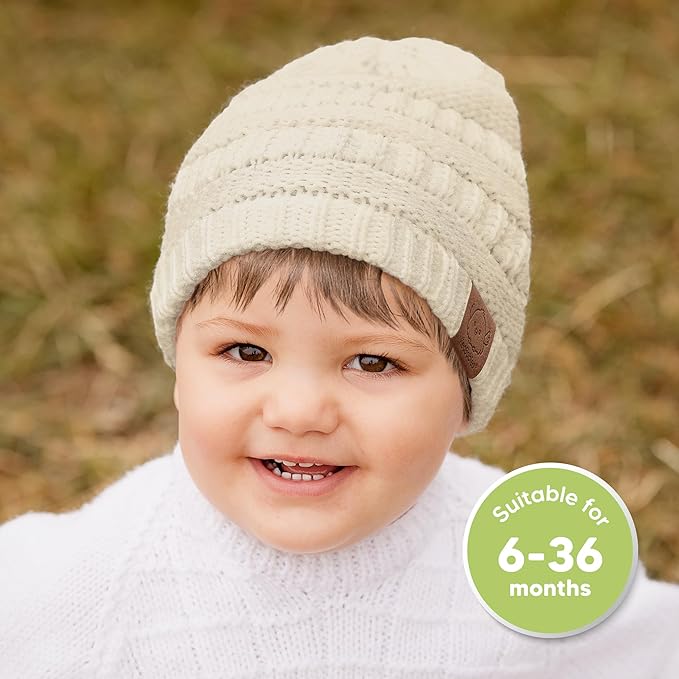 3-Pack Baby Beanies for Boys, Girls - Stretchy Knit Baby Hats, Cute Newborn & Toddler Winter Hat, Soft & Warm Infant Beanie 6-36 Months (Pale, M)