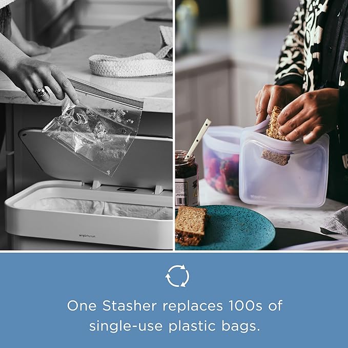 Stasher Premium Silicone Reusable Food Storage Bowl, Clear, Microwave, Sous Vide, Dishwasher, Oven and Freezer Safe, BPA Free, Leak-free, Eco-friendly, 4-Cup Bowl