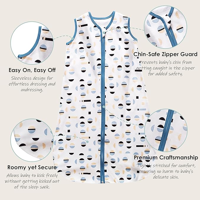 Cute Castle Baby Sleep Sack 0-6 Months - Lightweight 100% Cotton 2-Way Zipper TOG 0.5 Infant Wearable Blanket, Newborn Essentials Toddler Sleep Clothes (3 Pack Blue)