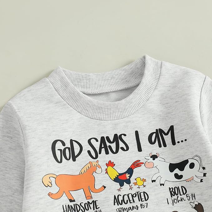 Nyapruwe Toddler Baby Boy Fall Outfit Funny Print Long Sleeve Sweatshirt Joggers Pants Set Kids Warm Winter Clothes