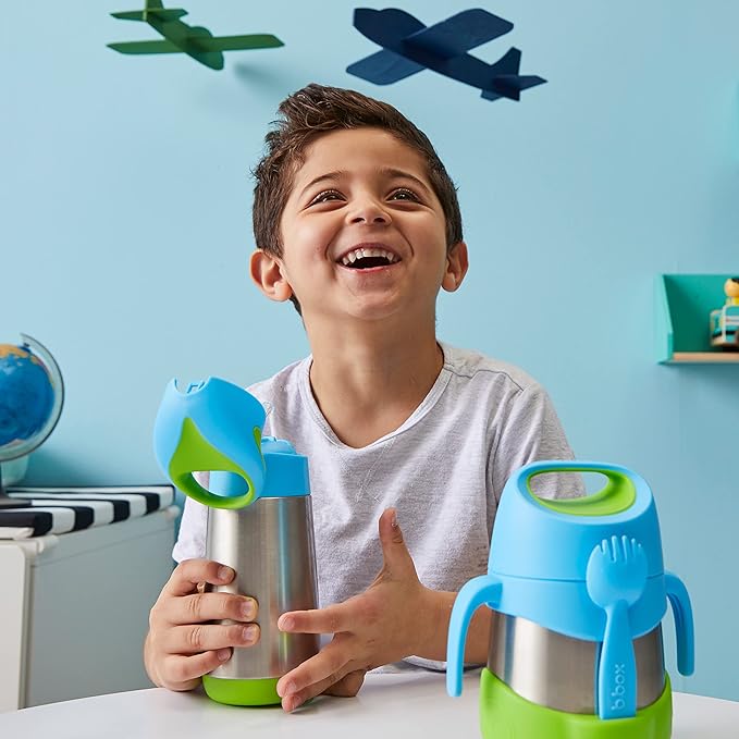 b.box 12 oz Insulated Water Bottle: Keeps Drinks Cold up to 8 Hours, Warm up to 6 Hours. Triple Wall Stainless Steel Kids Water Bottle w/Free Flow Silicone Straw Top. Leakproof & Dishwasher Safe