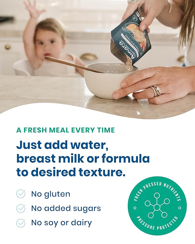 Amara Organic Baby Food - Stage 2 - Pumpkin Pear - Baby Cereal to Mix With Breastmilk, Water or Baby Formula - Shelf Stable Baby Food Made from Organic Fruit and Veggies - 5 Pouches, 3oz Per Serving
