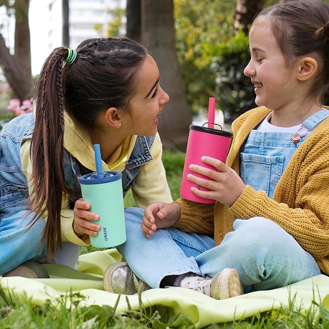 Candy Tumbler, 20 oz Kids Insulated Stainless Steel Water Bottle with Spill Resistant Silicone-Metal Straw and 2-in-1 Lid, BPA-Free, Cup Holder Friendly, Dishwasher Safe, Teal