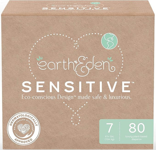 Earth & Eden Sensitive | Eco-Conscious & Hypoallergenic Diapers | Size 7 | 80 Count