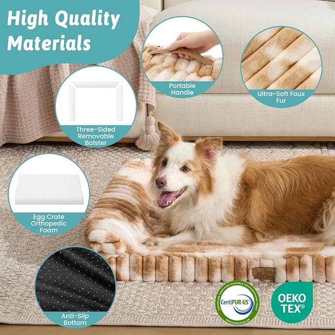 Cute Dog Bed for Medium Dogs, Faux Rabbit Fur Orthopedic Foam Dog Bed - Image 5