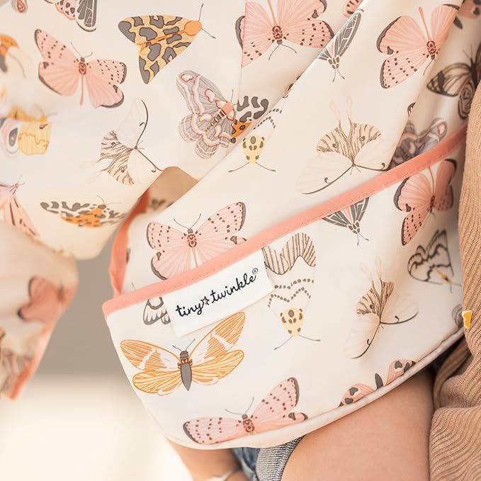 Tiny Twinkle Long Sleeve Bib for Babies & Toddlers – Waterproof Smock Bib for Eating – Machine Washable & Mess-Proof, Baby Feeding Essential & Shower Must-Have(Flutter, 6–24M)