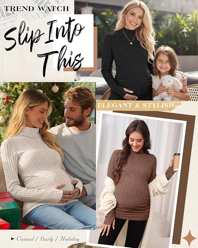 3 Pack Maternity T-Shirts Pregnancy Tops Women Sweater Long Sleeve Turtleneck Ribbed Finger Sleeve Outfits