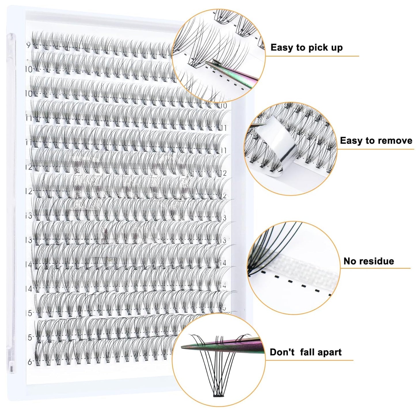 B&Qaugen Individual Lashes 280 Cluster Lashes Clusters Eyelash Clusters 10D 20D DIY Eyelash Extension Lash Clusters Extensions C D Curl Cluster Eyelash Extensions（10D-D-9-16 mix）