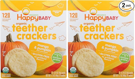 Happy Baby Organic Mango & Pumpkin Teether Crackers 12 Count, 1.7 OZ (Pack of 2)