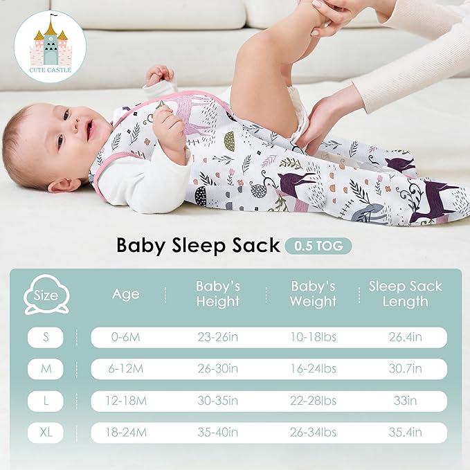 Cute Castle Baby Sleep Sack 12-18 Months - Lightweight 100% Cotton 2-Way Zipper TOG 0.5 Infant Wearable Blanket, Newborn Essentials Toddler Sleep Clothes (3 Pack Pink)