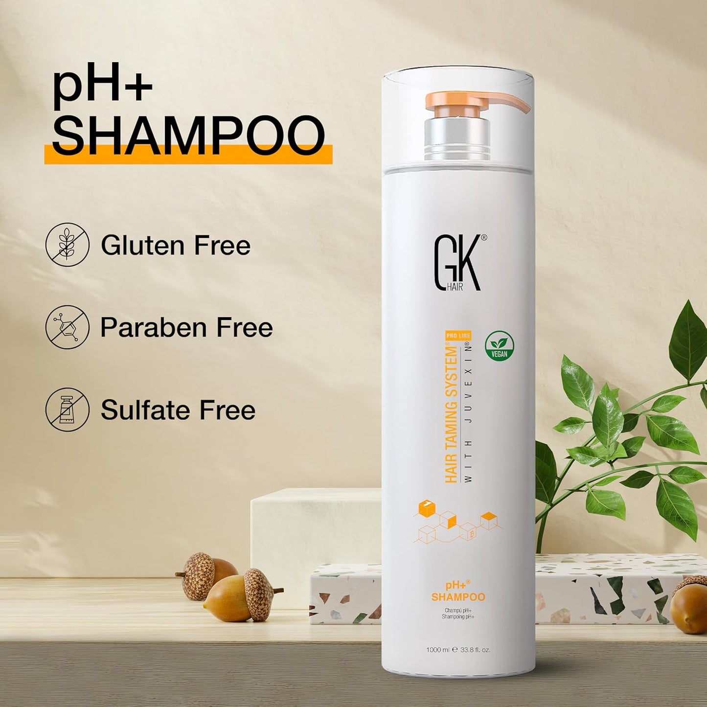 Global Keratin GK HAIR pH+ Pre-Treatment Clarifying Shampoo (33.8 Fl Oz/1000ml) For Preps Hair Deep Cleansing,Removes Impurities -With Aloe Vera, Vitamins & Natural Oils All Hair Types Men and Women