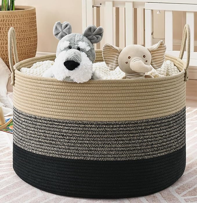 67L Storage Basket for Organizing, 20"×13" Large Laundry Baskets, Cotton Rope Woven Blanket Basket, Toy Storage for Kids, Collapsible Blankets Storage for Living Room, Nursery Room