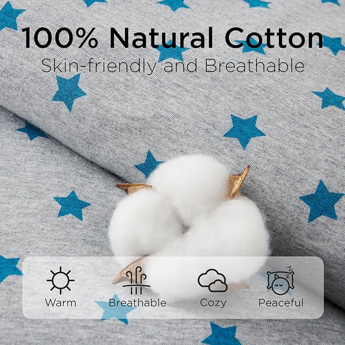 Duomiaomiao 3.5 TOG Toddler Sleep Sack 2-3T 100% Cotton Winter Side Open Zipper Baby Sleep Sack with Feet, Warm Toddler Wearable Blanket