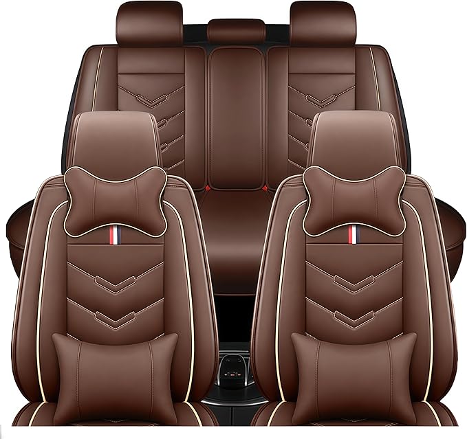 Leather Car Seat Covers Fit for LR Range Rover Sport 2023-2025, 5 Seater Waterproof and Wear-Resistant Seat Cover Interior Accessories(Full Set with Pillow,Coffee)