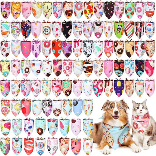 150 Pcs Donut Dog Bandanas Bulk Pet Bibs Colorful Triangle Scarf Donut Pet by Huhumy