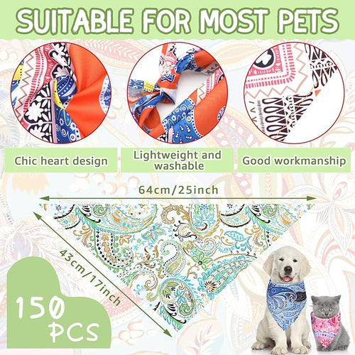 150 Pcs Paisley Dog Bandanas Bulk Pet Bibs Colorful Triangle Scarf Pet Paisley - Image 2