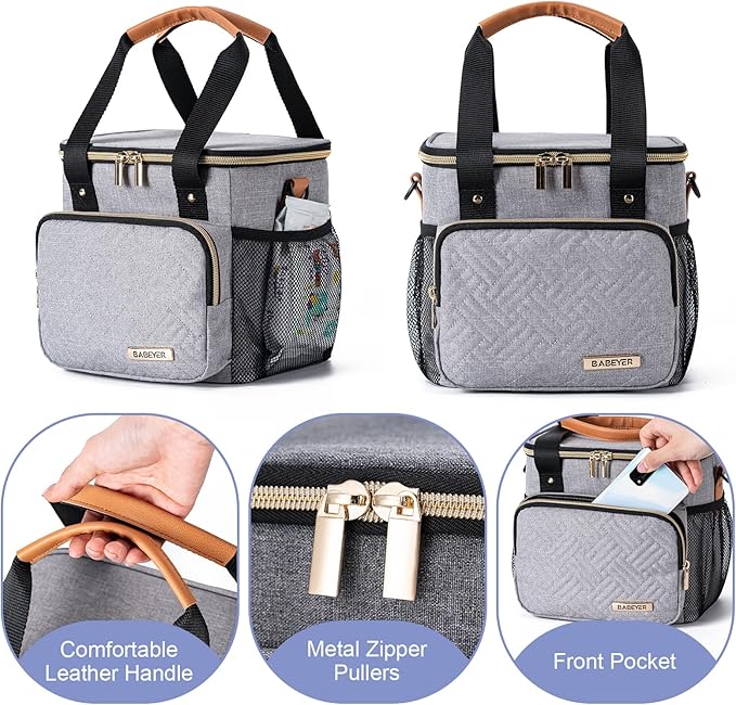 Breastmilk Cooler Bag with Ice Pack Fits 6 Baby Bottles up to 9 Ounce, Breast Milk Pump Cooler Bag for Nursing Mom Daycare, Work, Travel-Light Grey