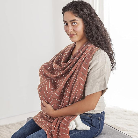 Itzy Ritzy Breastfeeding Boss Multi-Use Cover – A Nursing Cover, Swaddle, Car Seat, Tummy Time Mat & Burp Cloth All in One – Made of Soft Muslin Fabric & Measures 47” x 47” (Mudcloth)