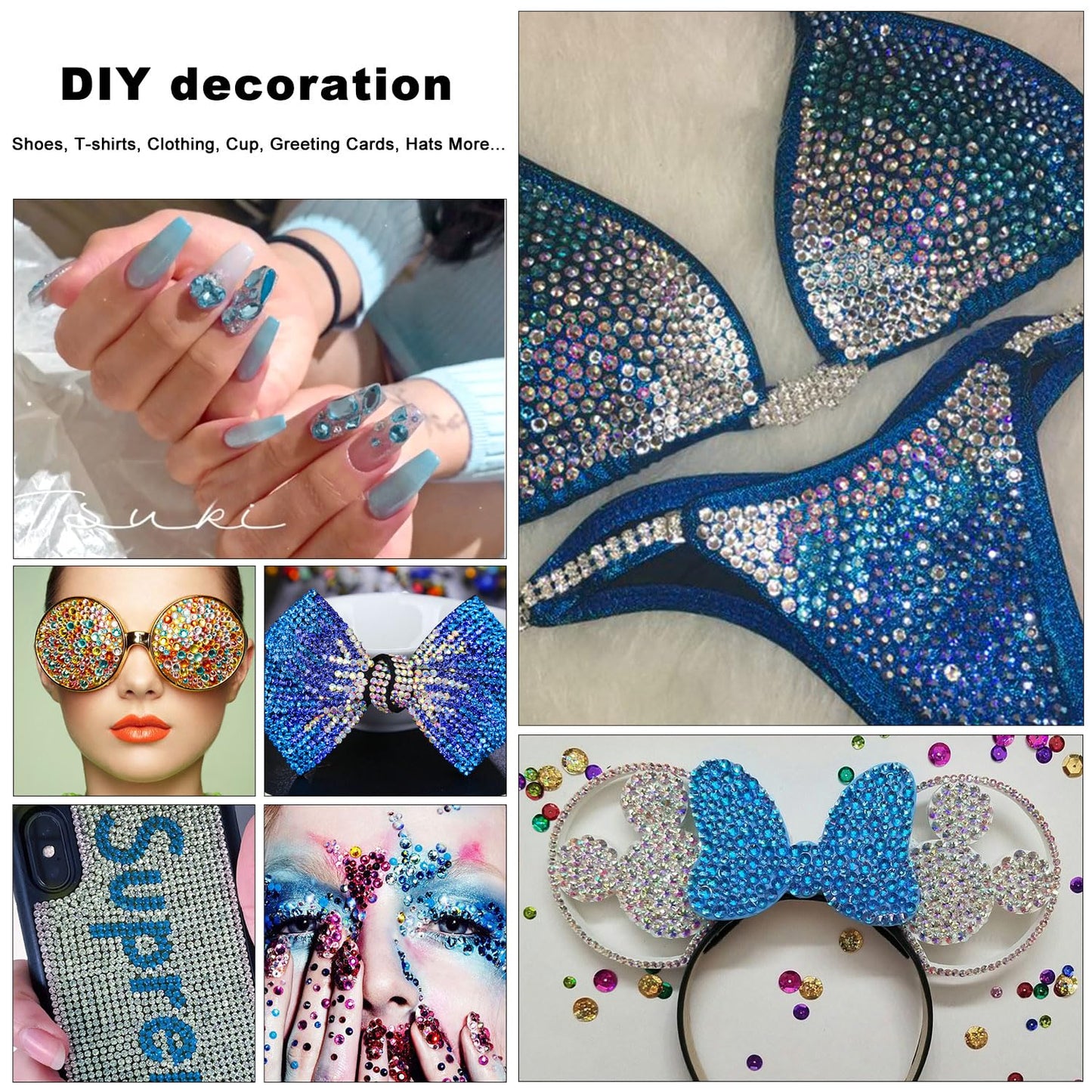 4240Pcs Malachite Blue Flatback Rhinestones 6 Sizes Crystal Diamonds for Nail Art Crafts Clothes Shoes with Tweezers and Picking Pen